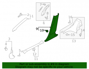 Subaru Forester 25-26 black, worn, lower left center pillar trim