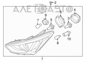 Left front headlight bare Hyundai Santa FE Sport 13-16 halogen, white insert