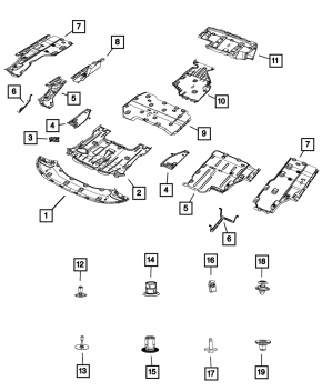 Front right underbody protection Chrysler Pacifica 17- FWD