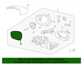 Left mirror element for Ford Mustang Mach-E 21-25, heated, BSM