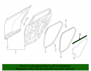 Glass seal inner door rear right Hyundai Kona 18-23