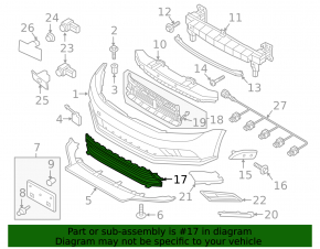 Lower grille of the front bumper VW Jetta 15-18 USA for parking sensors