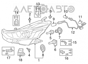 Headlight front left Toyota Prius V 15-17 bare rest halogen