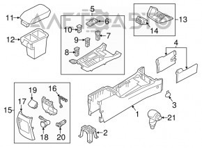 Central console, armrest, and cup holders for the Kia Sorento 2014-2015