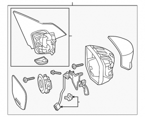 Right side mirror assembly Honda Accord 16-17 12 pins, turn signal, camera, blue