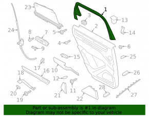 Black inner rear left door frame for a 19-26 Porsche Cayenne