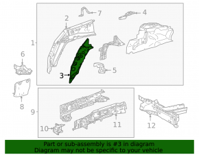 Lower reinforcement for the right wing apron for Toyota Sienna 21-25