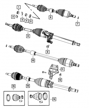 Drive axle shaft front right Jeep Compass 11-16 2.4 type 2, outer boot torn