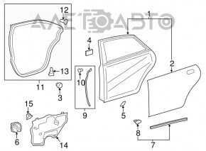 The door is bare, rear right, Toyota Avalon 13-18, beige 5B2, dented