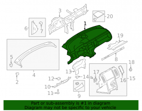 Torpedo front panel without AIRBAG Ford Flex 09-12 gray, crack, cut