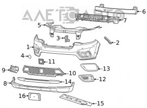 Bare front bumper, upper part, Jeep Cherokee KL 19-23, for 6 parking sensors, white, worn, non-standard holes