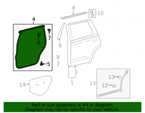 Rear left door seal for Toyota Sequoia 08-16