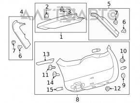 Upper trunk door trim Lincoln MKX 16-18 dark gray, broken latch
