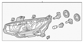 Headlight front left bare Honda Civic X FC 19-21 halogen