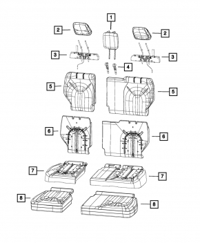 Rear seats, 3rd row, left, Chrysler Pacifica 17-20, manual, 60/40, cloth, brown, dry clean, dented