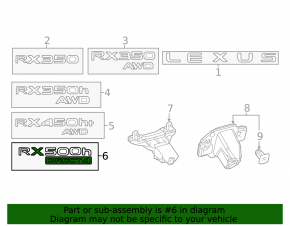 Lexus RX500h 23-26 trunk door emblem "RX500h"