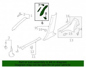 Left upper center pillar trim for Subaru Forester 25-26, black, worn