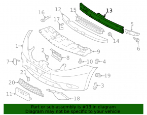 Front bumper reinforcement for Nissan Versa Note 16-19 manual transmission