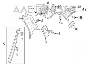 Volvo XC90 16-26 right rear pillar trim, gray, with plug, worn