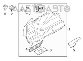 Left arch trim BMW 5 G30 17-23 black, under the first aid kit, scratches on the trim, broken mesh mount
