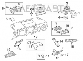Left dashboard air duct deflector assembly for Toyota Prius V 15-17 gray
