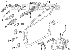 Front left door handle mechanism for Nissan Leaf 11-12