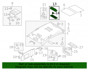 Ceiling light rear VW Passat b7 12-15 USA gray, under the sunroof