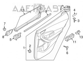 Door trim card rear right Hyundai Santa FE Sport 13-16 black with gray insert plastic, armrest leather, scratch