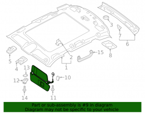 Left Audi Q7 16-25 sun visor without hook, with lampshade, gray Alcantara, needs cleaning, broken fastener on the plug