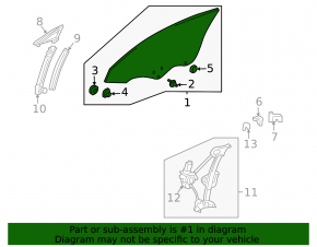 Front left door glass Toyota Solara 2.4 04-08