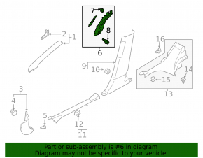 Center pillar trim upper belt right Subaru Forester 19-24 SK gray