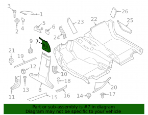 Center pillar trim upper belt right BMW 5 F10 11-16 gray