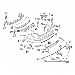Rear bumper molding Ford Fiesta 14-19 rest 4d for parking sensors