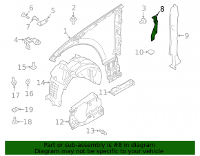 Front fender bracket left rear upper Land Rover Range Rover Velar 18-23