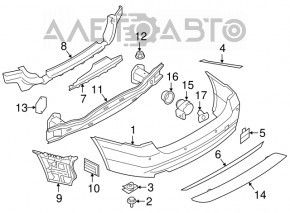 BMW 3 F30 4d 16-18 black rear bumper molding, broken mount