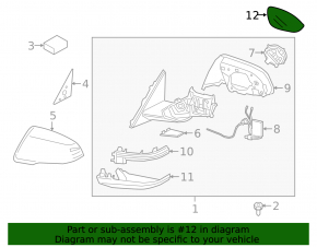 Left mirror element for BMW 3 F30 4d 12-18, heated, auto-dimming