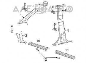 Front pillar trim lower left Dodge Journey 11-20 black, broken fastener