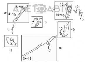 Front pillar trim upper right VW Golf 15-21 gray, under tweeters