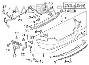 Bare rear bumper Audi A4 B8 13-16 rest for S-Line parking sensors, silver, without plug, in glue