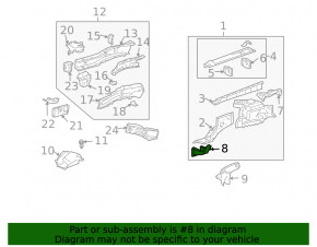 Lower reinforcement for the left wing apron of a Toyota Highlander 2007