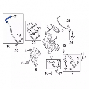 Ford Escape mk3 17-19 2.0T Turbocharger Cooling Pipe, Long
