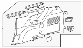 Right arch trim for Toyota Sienna 21-26, without a curtain for a 120V socket, dark gray with light gray, with cup holders, non-factory holes, with overlays, scratches, scuffed