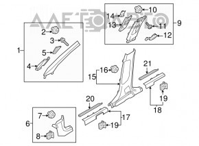 Door sill trim rear left inner Kia Sorento 16-20 black