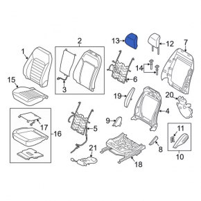 Headrest front left Ford Fusion mk5 17-20 adjustable, leather, gray