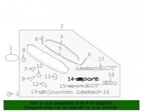 Emblem inscription Sport trunk lid Hyundai Sonata 15-17