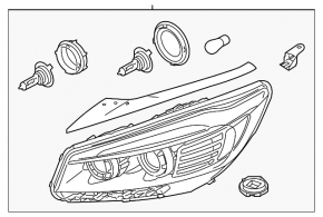 Headlight front left bare Kia Sorento 19-20 halogen with cover and fasteners