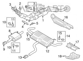 Right middle exhaust pipe bracket VW Atlas 18-26 2.0T, 3.6 with rubber