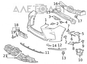Lexus RX350L RX450hL 18-19 long bare front bumper with parking sensors and headlight washers