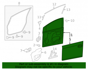 Bare front right door Toyota Prius 30 14-15 green 781, musk under varnish, dents, bump