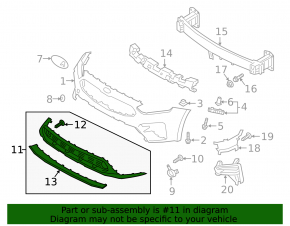 Front bumper lip Kia Forte 19-21 assembled 3 parts under fog lights, gloss